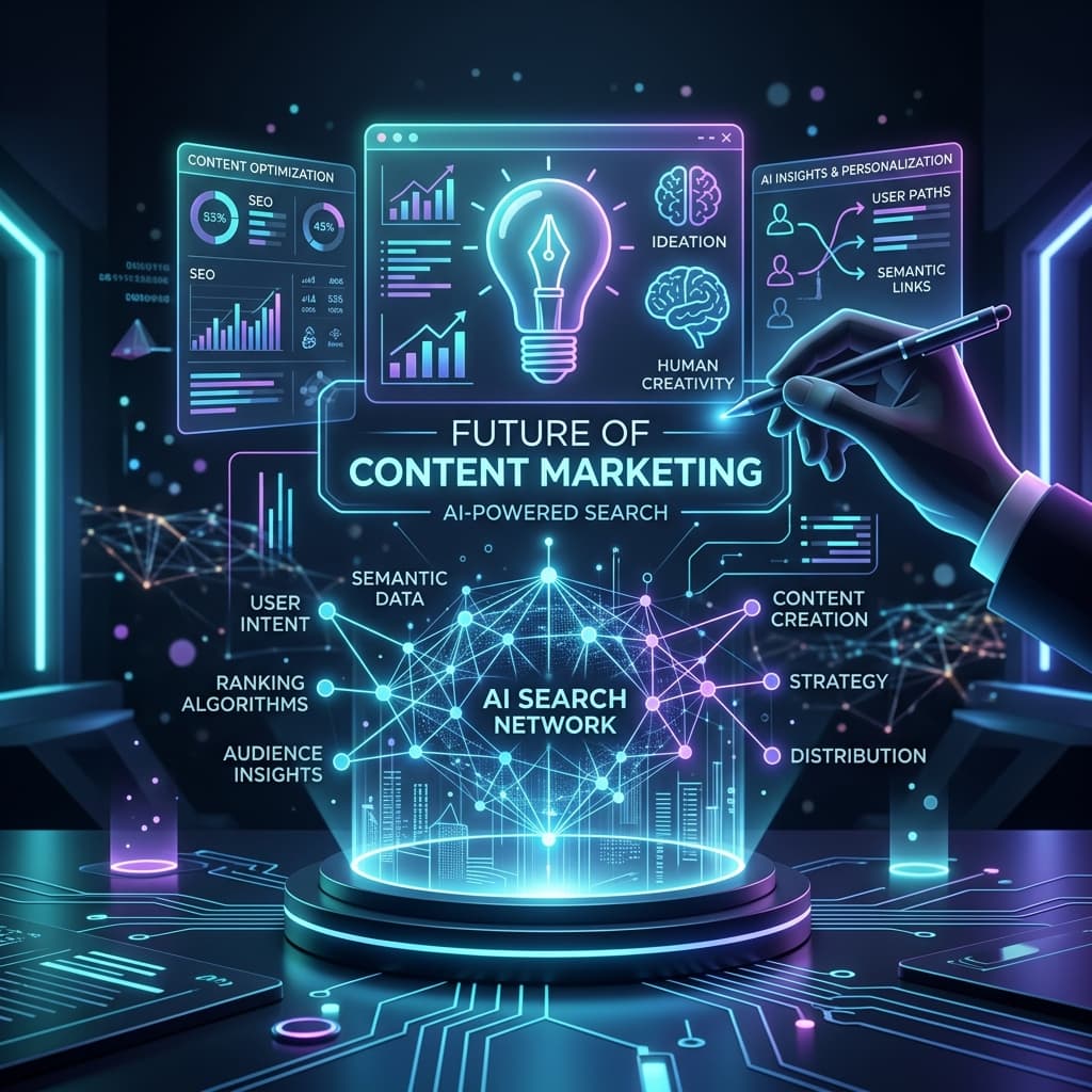Digital illustration showcasing: The Future of Content Marketing: What Actually Works After AI Search (2026 Guide)