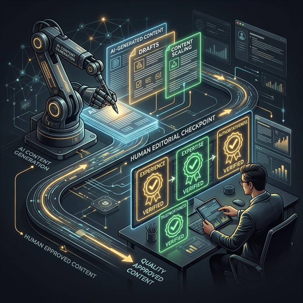 Technical overview illustration for AI + Human Hybrid Writing Workflow