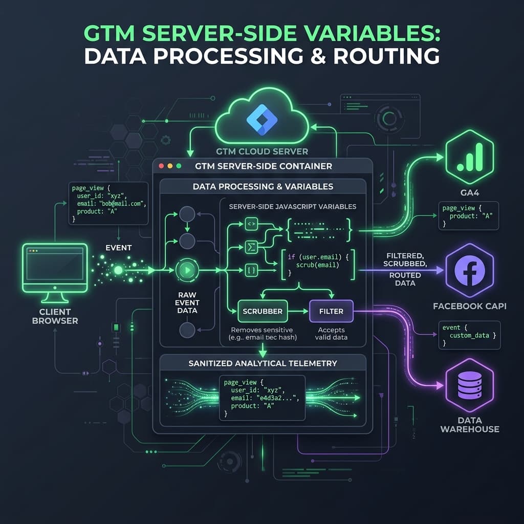 GTM container dashboard interface showing variable configuration inputs.